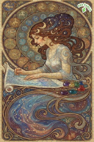 Teona Ahşap لوحة فنية خشبية مؤطرة بطبقتين على شكل فنان السماء، تصور امرأة ترس...