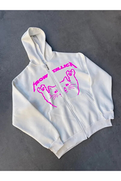 nedo7 Winter Printed Zippered Hooded Cardigan - White