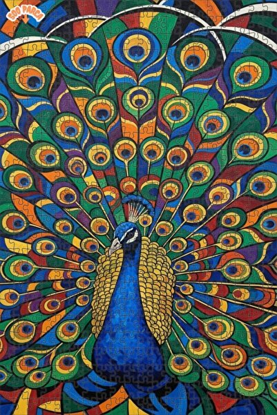 Teona Ahşap Majestic Peacock Oil Painting Look Art Puzzle 500 Pieces 50X30