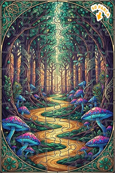 Teona Ahşap لغز خشبي مؤطر بطبقتين من مسار الغابة السحرية 50 قطعة 15x25