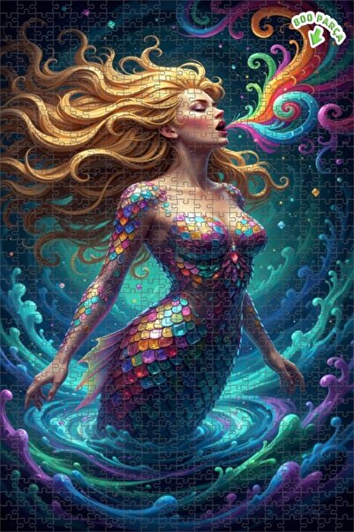 Teona Ahşap لغز خشبي ملون بإطار ذو طبقتين بمظهر حورية البحر السحرية بتأثير ال...