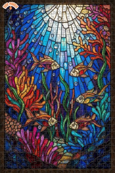 Teona Ahşap لغز خشبي ملون على شكل أسماك ومرجان بطبقتين مع إطار 500 قطعة 50×30