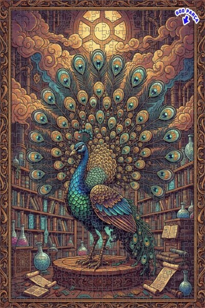 Teona Ahşap Görkemli Bilgelik Tavus Kuşu Yağlı Boya Görünümlü Sanat Puzzle 60...