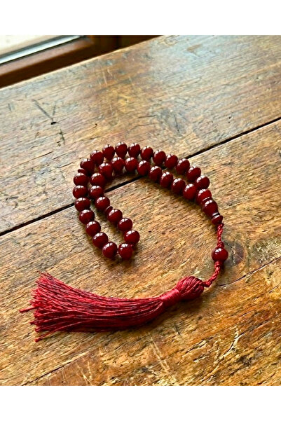 SUFİ TESBİH VE ESANS سبحة كهرمان عثماني مصقول - لون بوردو مقطوع بالعجلة - للا...