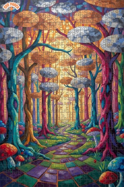 Teona Ahşap لغز خشبي بمظهر لوحة زيتية لطريق الغابة السحرية 500 قطعة 50×30