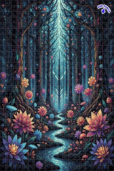 Teona Ahşap لغز فني بمظهر لوحة زيتية لجبل الغابة الغامضة 600 قطعة 50×35