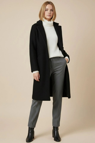 nedo7 9085 Oversized Cashmere Coat - D. Black
