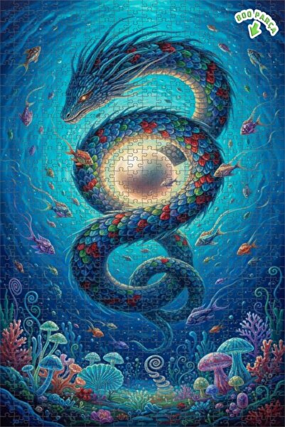 Teona Ahşap لوحة زيتية للتنين الغامض وكنز تحت البحر، لغز خشبي مؤطر بطبقتين 80...