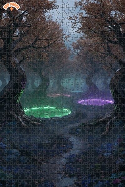 Teona Ahşap أضواء الغابة السحرية، لوحة خشبية مؤطرة ذات طابقين بمظهر اللوحات ا...