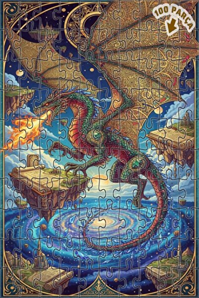 Teona Ahşap لغز خشبي مؤطر بطبقتين من فن التنين السحري 100 قطعة 25×25