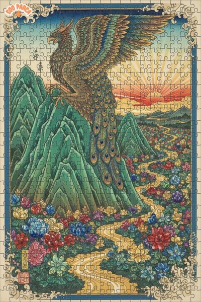 Teona Ahşap Gorgeous Phoenix Double Layer Framed Wooden Puzzle 500 Pieces 50X30