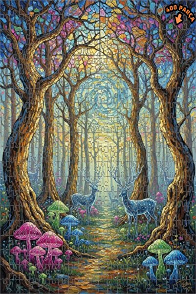 Teona Ahşap لغز خشبي بمظهر لوحة زيتية لغزلان الغابة الرائعة 400 قطعة 35×35