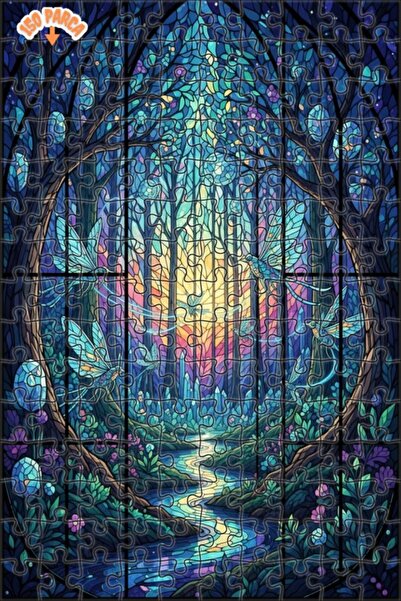 Teona Ahşap لغز خشبي فني من الزجاج الملون على شكل غابة الفراشة السحرية 150 قط...