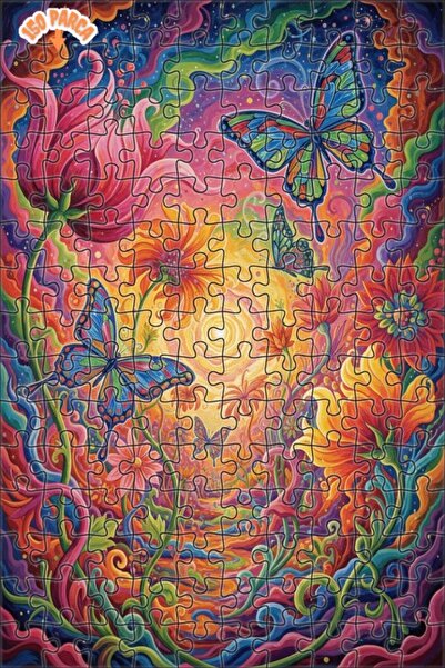 Teona Ahşap Colorful Butterflies and Flowers Oil Painting Look Double Layer F...