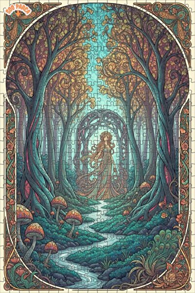 Teona Ahşap Forest Fairy Watercolor Look Art Trend Double-Decker Framed Woode...