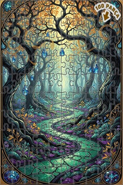 Teona Ahşap لغز خشبي مؤطر بطبقتين بتصميم فني يشبه لوحة زيتية لطريق الغابة الغ...