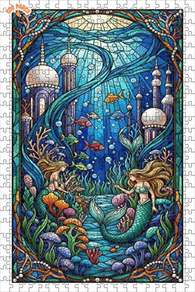 Teona Ahşap لغز خشبي بإطار ذو طابقين بتصميم فني على شكل حورية البحر 500 قطعة ...