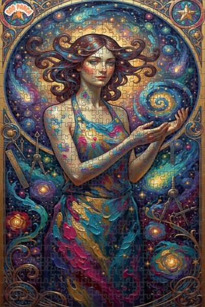 Teona Ahşap لغز خشبي للنساء بمظهر لوحة زيتية فضائية، لغز خشبي بإطار مزدوج الط...