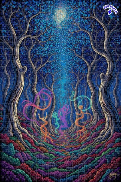 Teona Ahşap لغز خشبي مؤطر بطبقتين من رقصة الغابة السحرية 600 قطعة 50x35