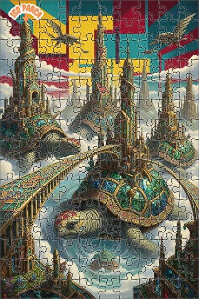 Teona Ahşap لغز خشبي مؤطر بطبقتين بمظهر لوحة زيتية لمدن السلحفاة الطائرة 150 ...