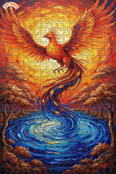 Teona Ahşap Red Phoenix Oil Painting Look Art Puzzle 500 Pieces 50X30