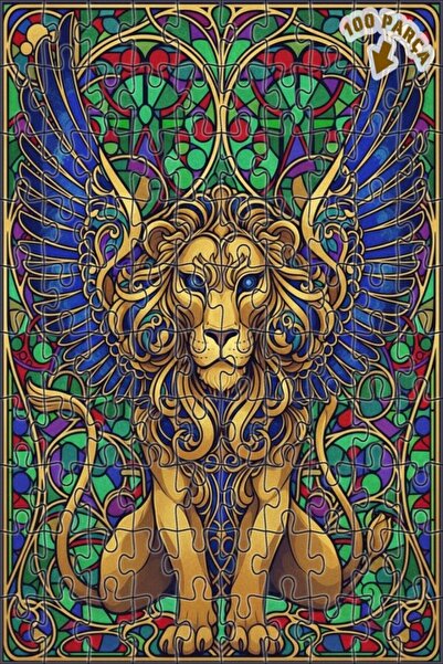 Teona Ahşap لغز خشبي بإطار ذو طابقين بتصميم فني لأسد مجنح 100 قطعة 25×25