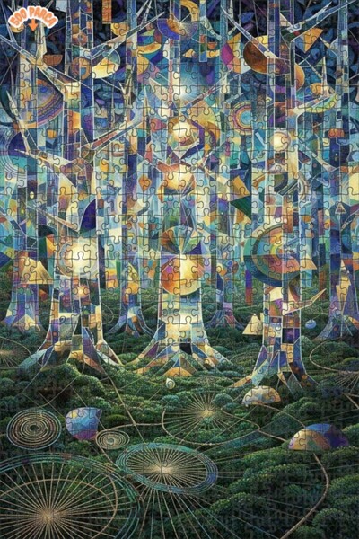 Teona Ahşap لغز خشبي بإطار مزدوج الطبقات بتصميم غابة هندسية 500 قطعة 50x30