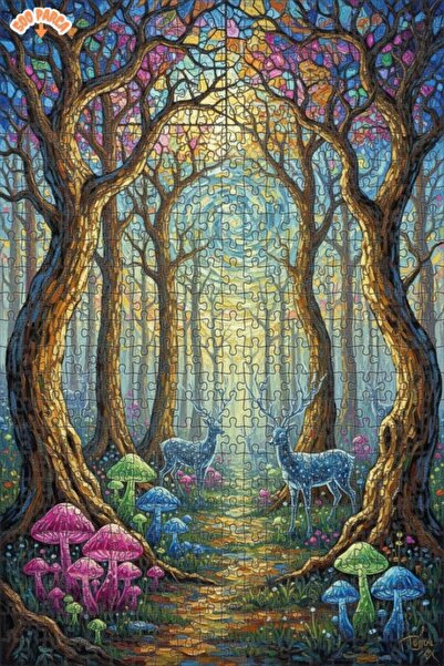 Teona Ahşap لغز خشبي بمظهر لوحة زيتية لغزلان الغابة الرائعة 500 قطعة 50×30