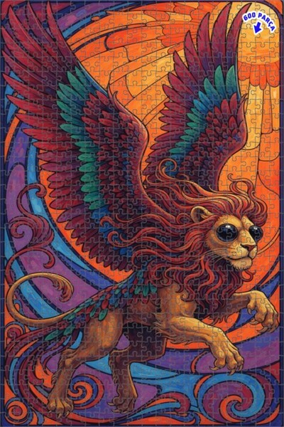 Teona Ahşap لغز خشبي بإطار ذو طابقين بتصميم فني لأسد مجنح 600 قطعة 50×35