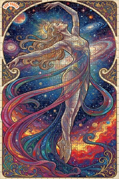 Teona Ahşap Galaxy Dancer Oil Painting Look Double Layer Framed Wooden Puzzle...
