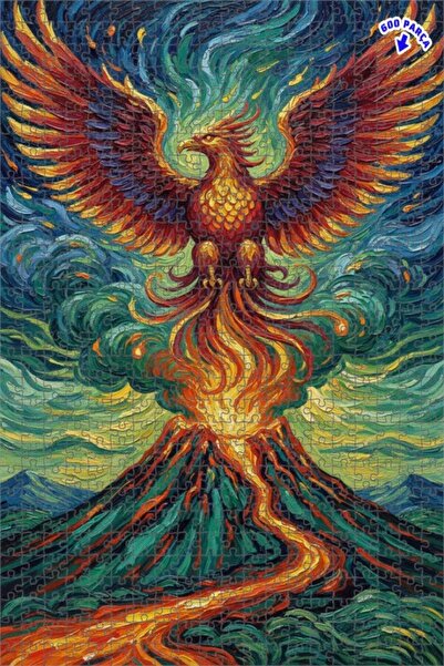 Teona Ahşap لغز خشبي مؤطر مزدوج الطبقات 600 قطعة 50x35، تصميم طائر الفينيق من...