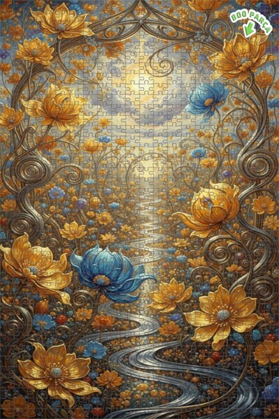 Teona Ahşap لغز خشبي مؤطر بطبقتين بمظهر لوحة زيتية لحديقة الزهور الخيالية 800...