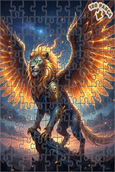 Teona Ahşap لغز خشبي مؤطر بطبقتين بمظهر لوحة زيتية لأسد مجنح غامض 100 قطعة 25×25