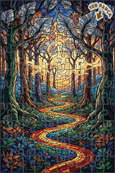 Teona Ahşap لغز خشبي بتصميم طريق الغابة الزجاجي الملون، لغز خشبي بإطار مزدوج ...