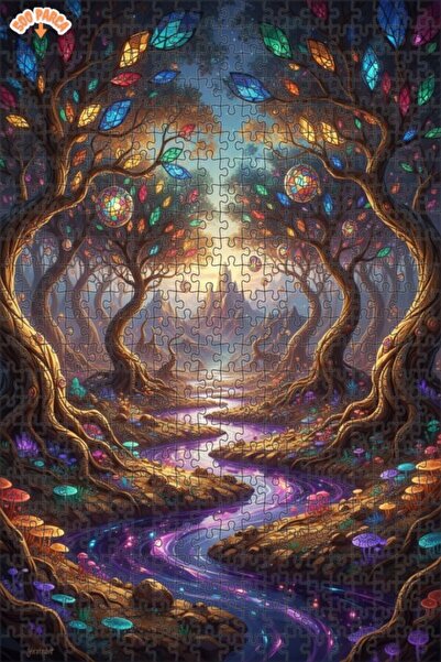 Teona Ahşap فن أوراق الزجاج الملونة من ماركة ماجيكال فورست ريفر 500 قطعة 50x30