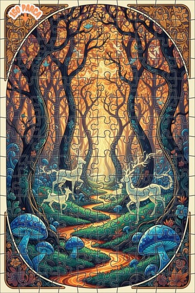 Teona Ahşap لغز خشبي مؤطر بطبقتين بتصميم غابة سحرية وغزلان ومشهد فني بألوان م...