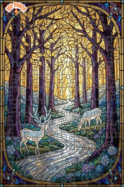 Teona Ahşap لغز خشبي مؤطر بطبقتين بتصميم غابة سحرية وغزلان، بمظهر لوحة زيتية ...