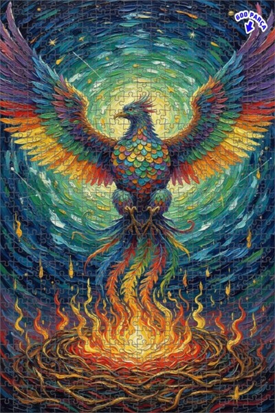 Teona Ahşap لغز خشبي بإطار مزدوج الطبقات بمظهر لوحة زيتية لطائر الفينيق السما...