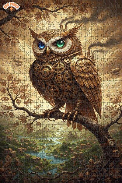 Teona Ahşap لغز خشبي مؤطر بطبقتين بتصميم فني لبومة ميكانيكية تعمل بالبخار 500...