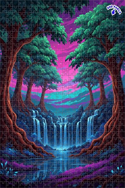 Teona Ahşap لغز خشبي مؤطر بطبقتين من شلال الغابة السحرية 600 قطعة 50x35