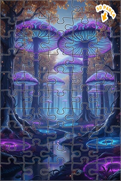 Teona Ahşap لغز خشبي بإطار مزدوج الطبقات بمظهر لوحة زيتية لفطر الغابة النيوني...