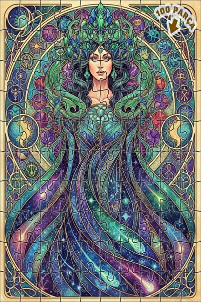 Teona Ahşap لغز خشبي مؤطر بطبقتين بتصميم فني من الزجاج الملون لملكة الكون الف...