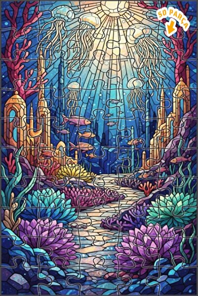 Teona Ahşap لغز خشبي على شكل مدينة تحت البحر السحرية مع إطلالة على الزجاج الم...