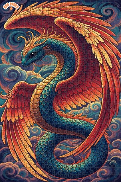 Teona Ahşap لغز خشبي بتصميم فني على شكل تنين مرسوم بالزيت 500 قطعة 50×30