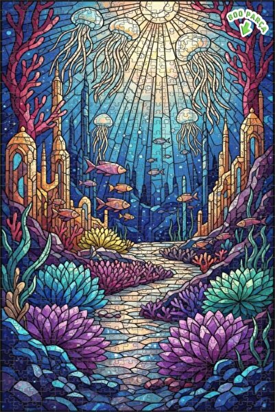 Teona Ahşap لغز خشبي بتصميم مدينة تحت البحر السحرية مع زجاج ملون، طابقين مع إ...