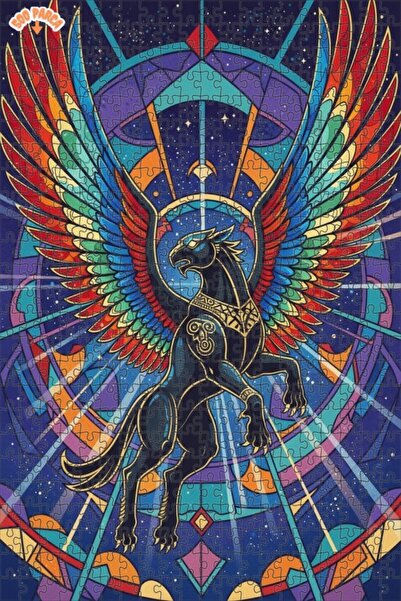 Teona Ahşap Majestic Winged Griffin Double Layer Framed Wooden Puzzle 500 Pie...