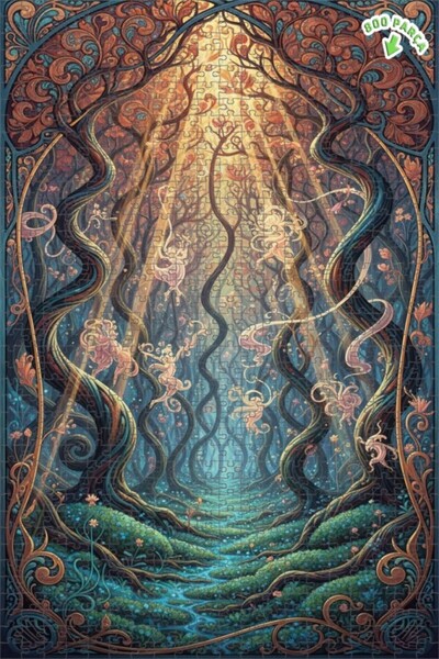 Teona Ahşap لغز خشبي مؤطر بطبقتين بتصميم فني يشبه اللوحات الزيتية لجنية الغاب...