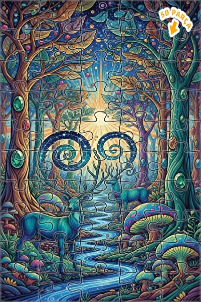 Teona Ahşap لغز خشبي مؤطر بطبقتين بمظهر لوحة زيتية لغزلان الغابة الروحية 50 ق...