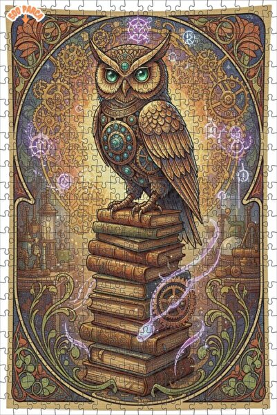 Teona Ahşap Steampunk Wisdom Owl Oil Painting Look Wooden Puzzle 500 Pieces 5...