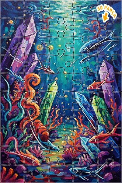 Teona Ahşap لغز خشبي مؤطر بطبقتين بمظهر لوحة زيتية تحت البحر من الكريستال الغ...